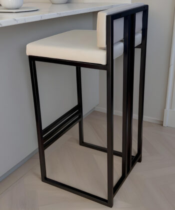 Sleek Black Metal Bar Stool with Plush Padded Cushion