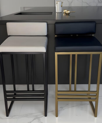 Sleek Black Metal Bar Stool with Plush Padded Cushion