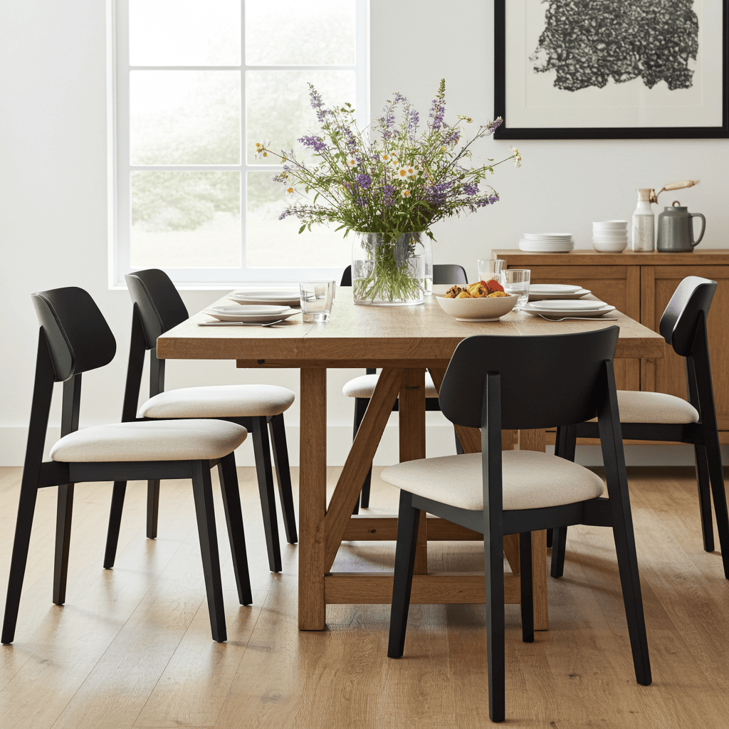 The Arlo Mid-Century Modern Dining Chair in Black and Cream