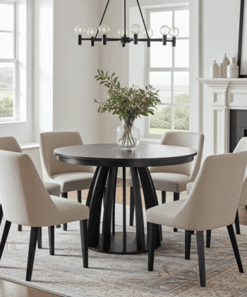 The Aurora Modern Round Dining Table Black with Sculptural Base