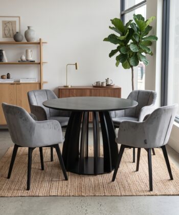The Aurora Modern Round Dining Table Black with Sculptural Base