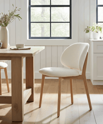 The Casper Bouclé Fabric Dining Chair in Natural Wood