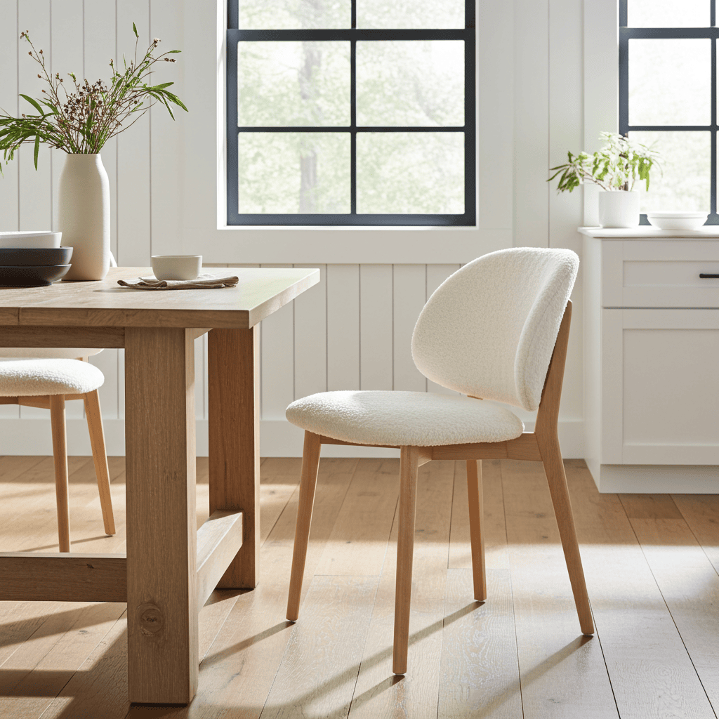 The Casper Bouclé Fabric Dining Chair in Natural Wood