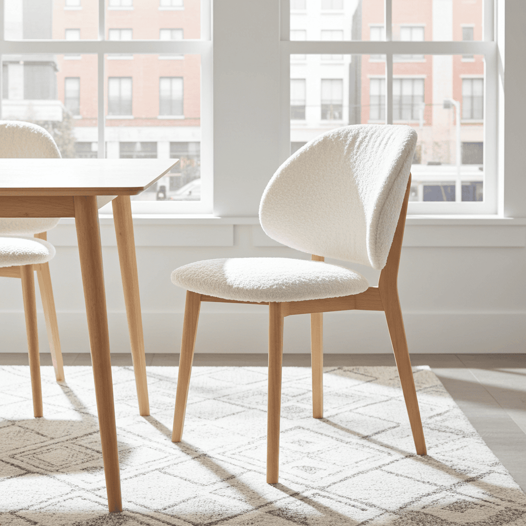 The Casper Bouclé Fabric Dining Chair in Natural Wood