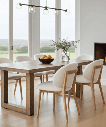 The Casper Bouclé Fabric Dining Chair in Natural Wood