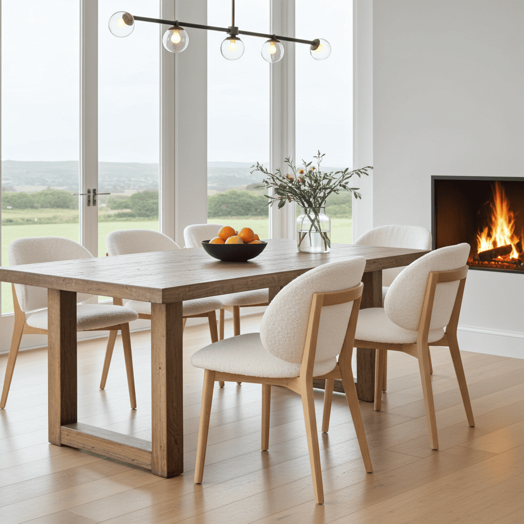 The Casper Bouclé Fabric Dining Chair in Natural Wood