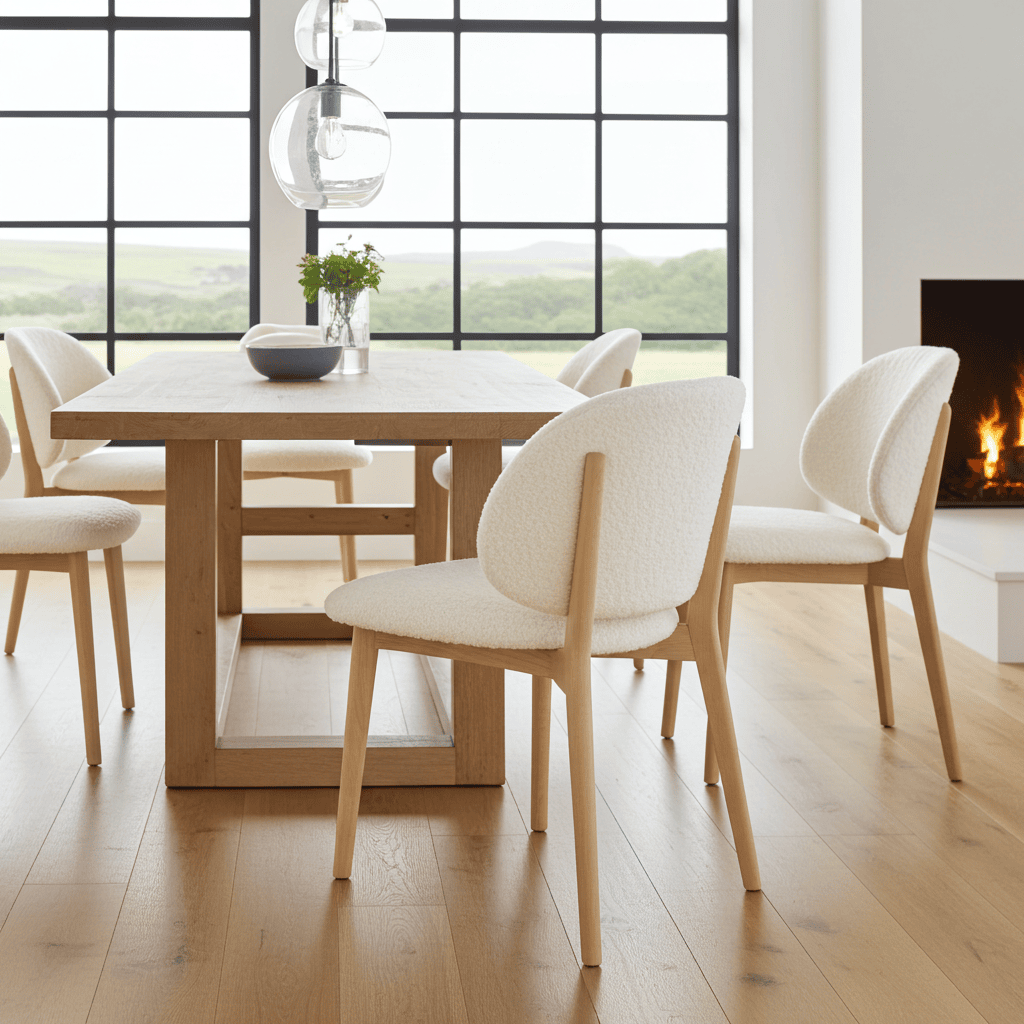 The Casper Bouclé Fabric Dining Chair in Natural Wood