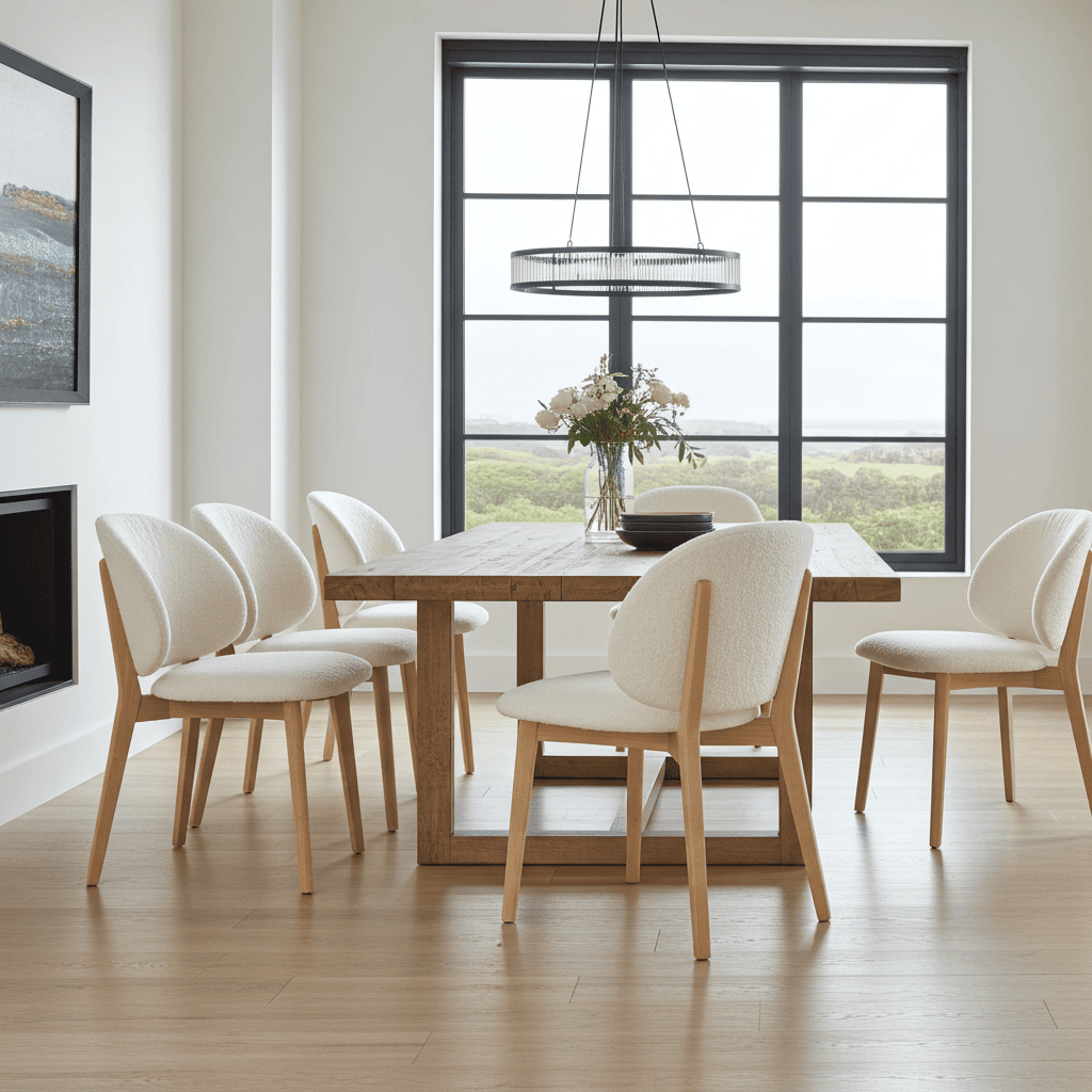 The Casper Bouclé Fabric Dining Chair in Natural Wood