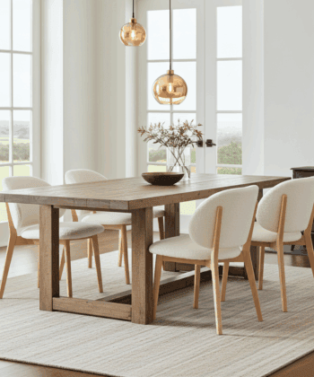 The Casper Bouclé Fabric Dining Chair in Natural Wood