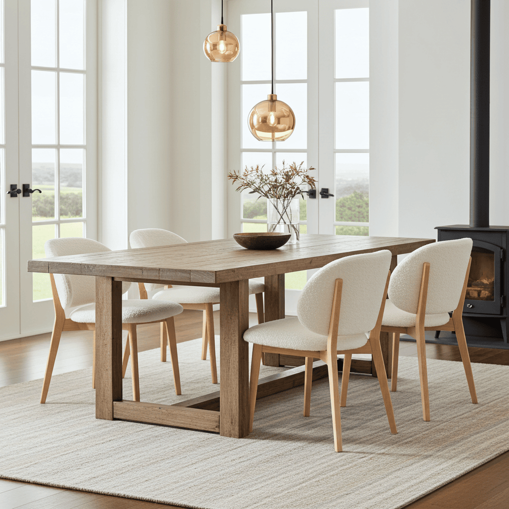 The Casper Bouclé Fabric Dining Chair in Natural Wood