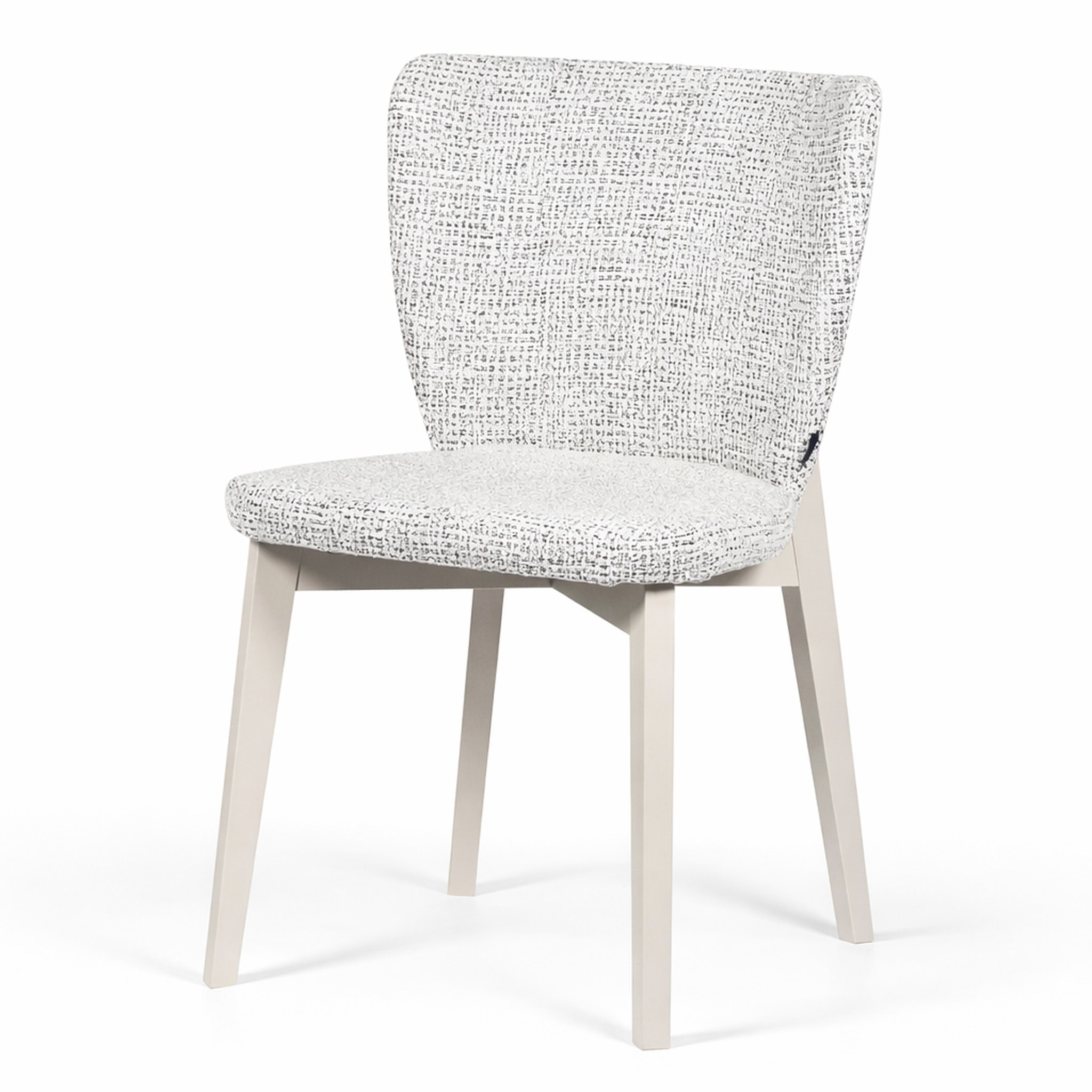 Soft textured upholstered chair with wooden legs, ideal for modern home decor.