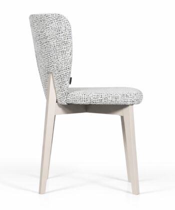 Elegant white upholstered chair with wooden legs, perfect for modern home decor.