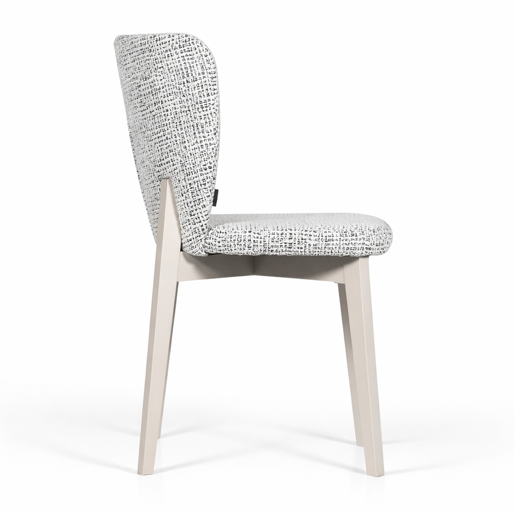 Elegant white upholstered chair with wooden legs, perfect for modern home decor.