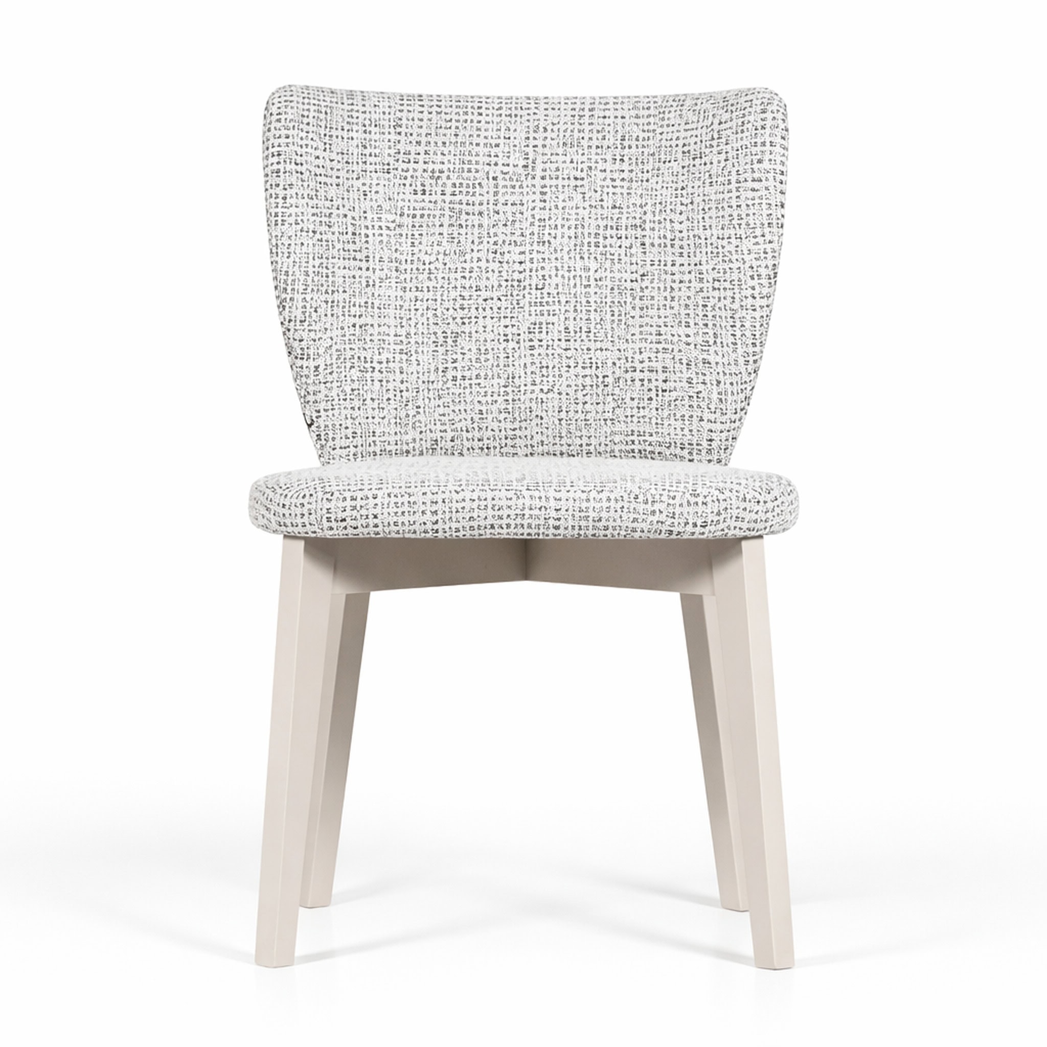 Soft fabric upholstered chair with wooden legs, modern and stylish design.