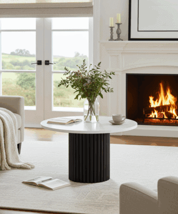 The Luna Modern Coffee Table with Fluted Base - White/Black
