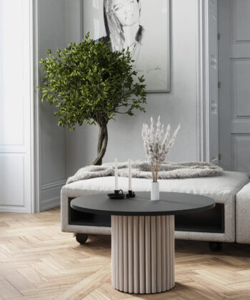 The Luna Modern Coffee Table with Fluted Base - White/Black