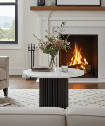 The Luna Modern Coffee Table with Fluted Base - White/Black