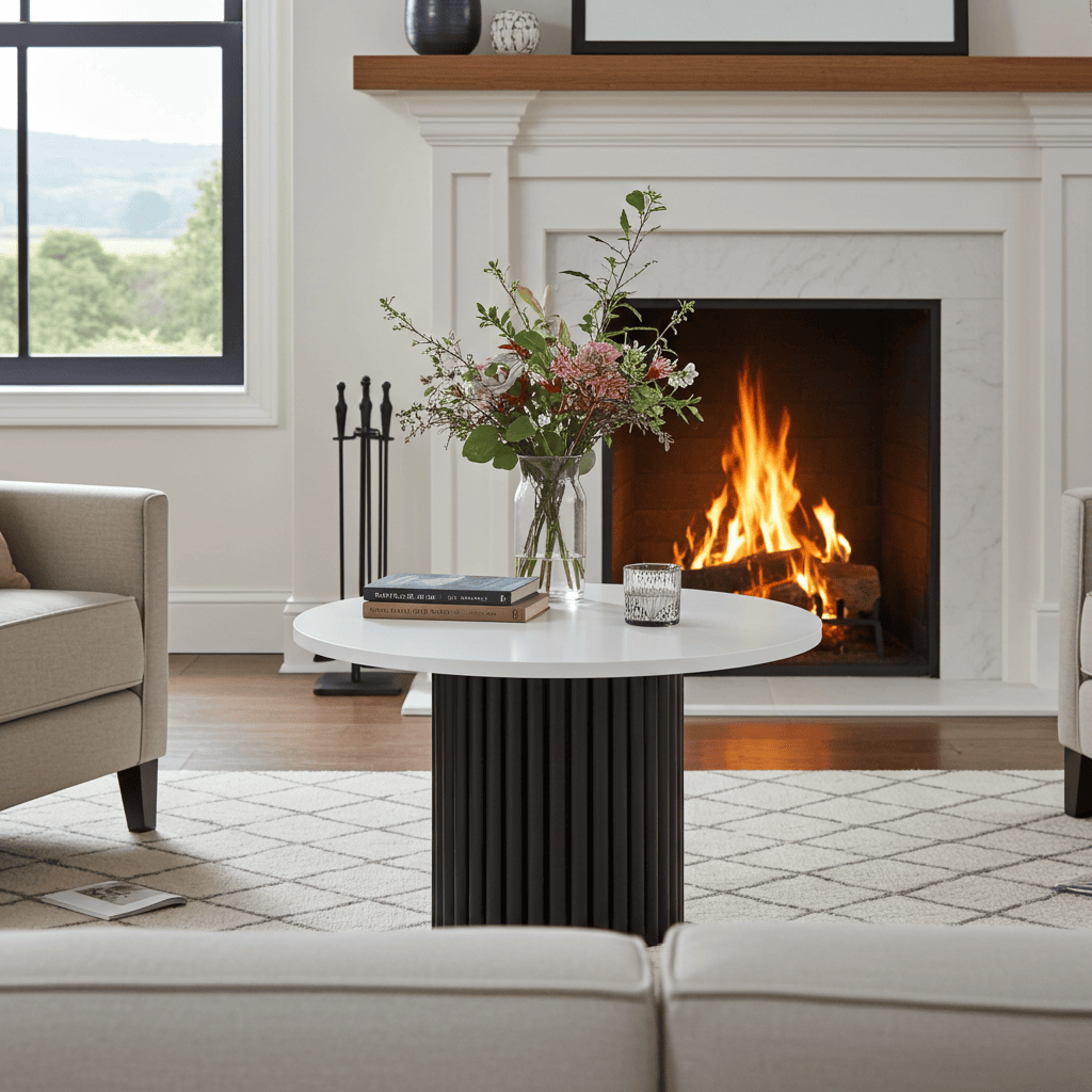 The Luna Modern Coffee Table with Fluted Base - White/Black