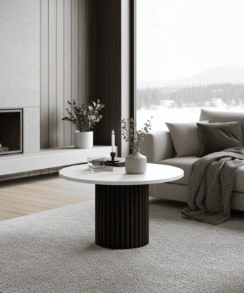 The Luna Modern Coffee Table with Fluted Base - White/Black