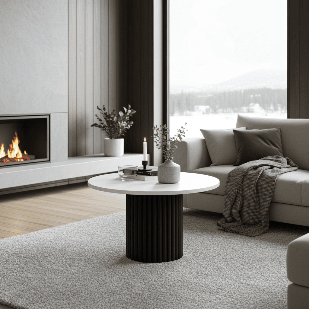 The Luna Modern Coffee Table with Fluted Base - White/Black