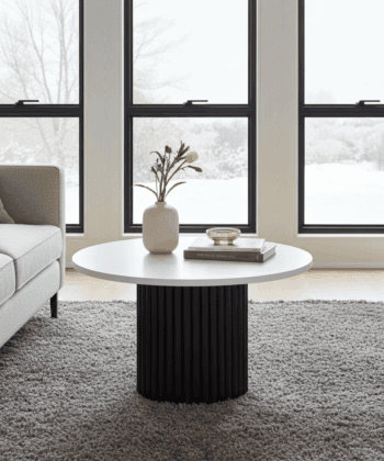 The Luna Modern Coffee Table with Fluted Base - White/Black