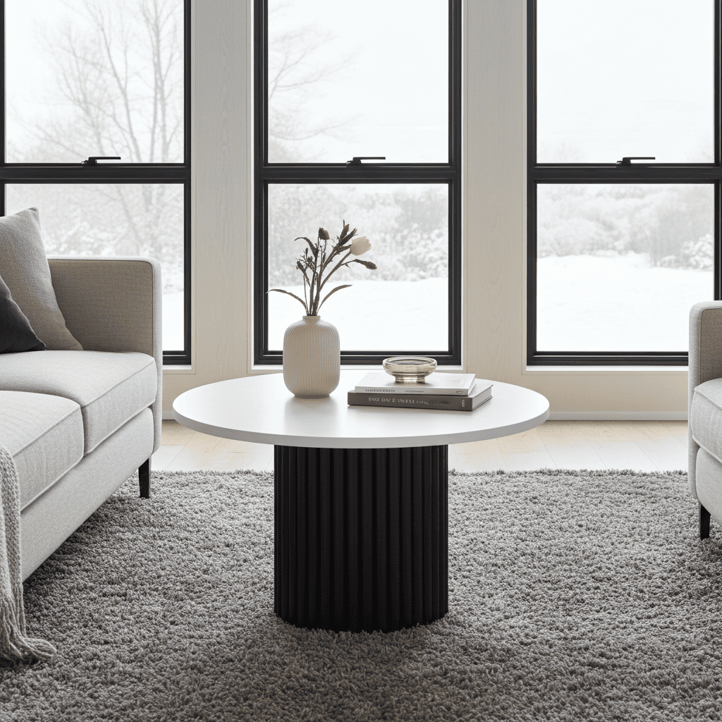 The Luna Modern Coffee Table with Fluted Base - White/Black