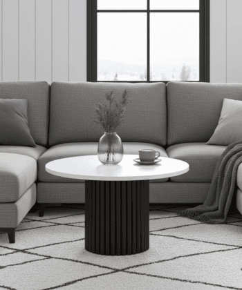 The Luna Modern Coffee Table with Fluted Base - White/Black