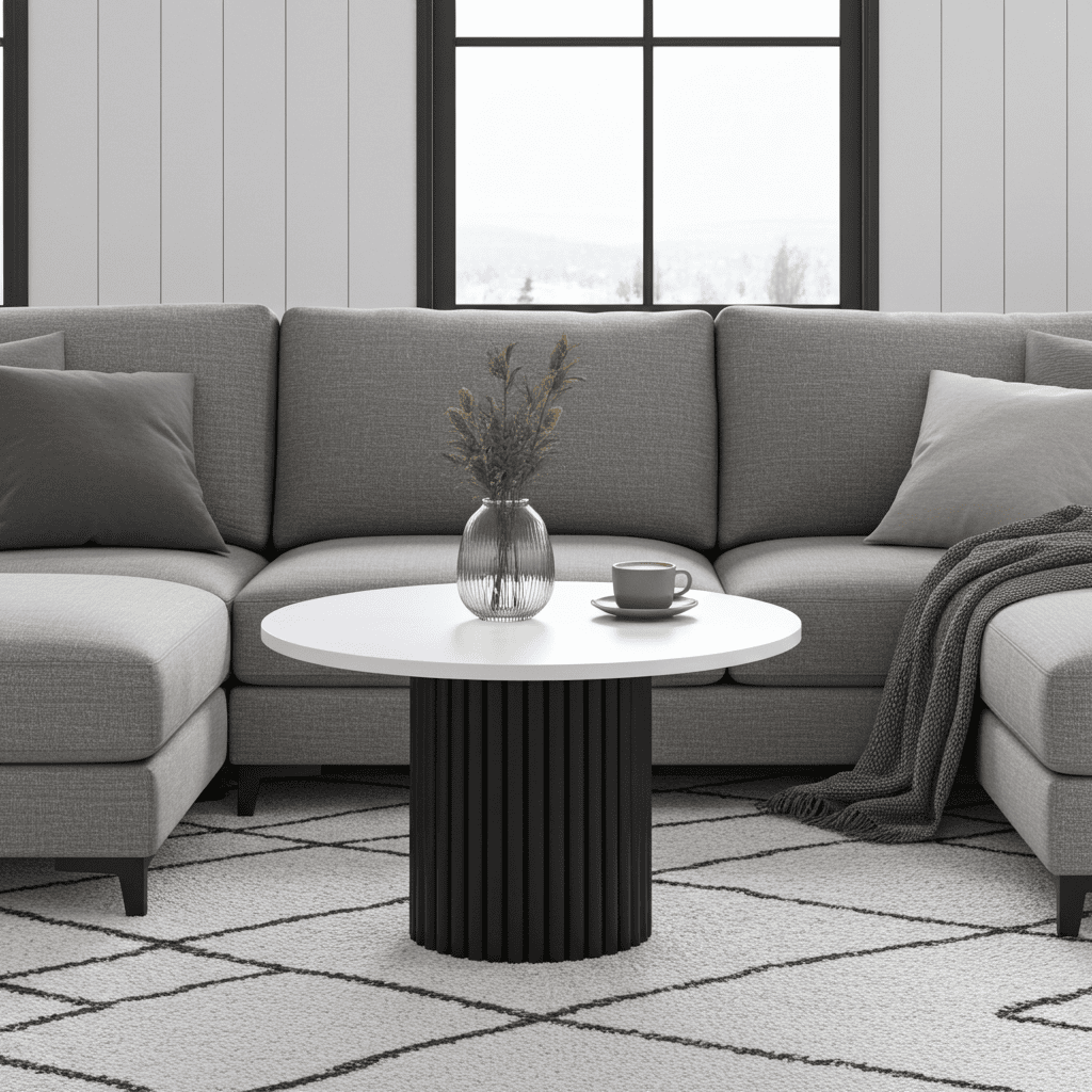 The Luna Modern Coffee Table with Fluted Base - White/Black