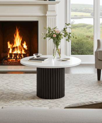 The Luna Modern Coffee Table with Fluted Base - White/Black