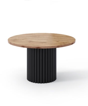The Luna Modern Coffee Table with Fluted Base - Wotan Oak/Black