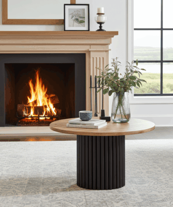 The Luna Modern Coffee Table with Fluted Base - Wotan Oak/Black