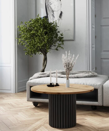 The Luna Modern Coffee Table with Fluted Base - Wotan Oak/Black