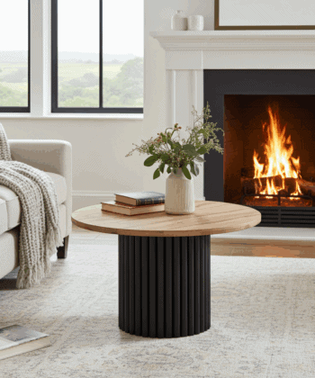 The Luna Modern Coffee Table with Fluted Base - Wotan Oak/Black