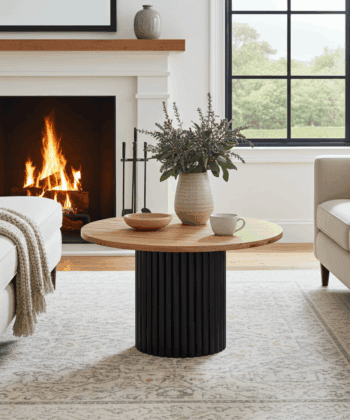 The Luna Modern Coffee Table with Fluted Base - Wotan Oak/Black