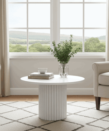The Luna Modern White Coffee Table with Fluted Base