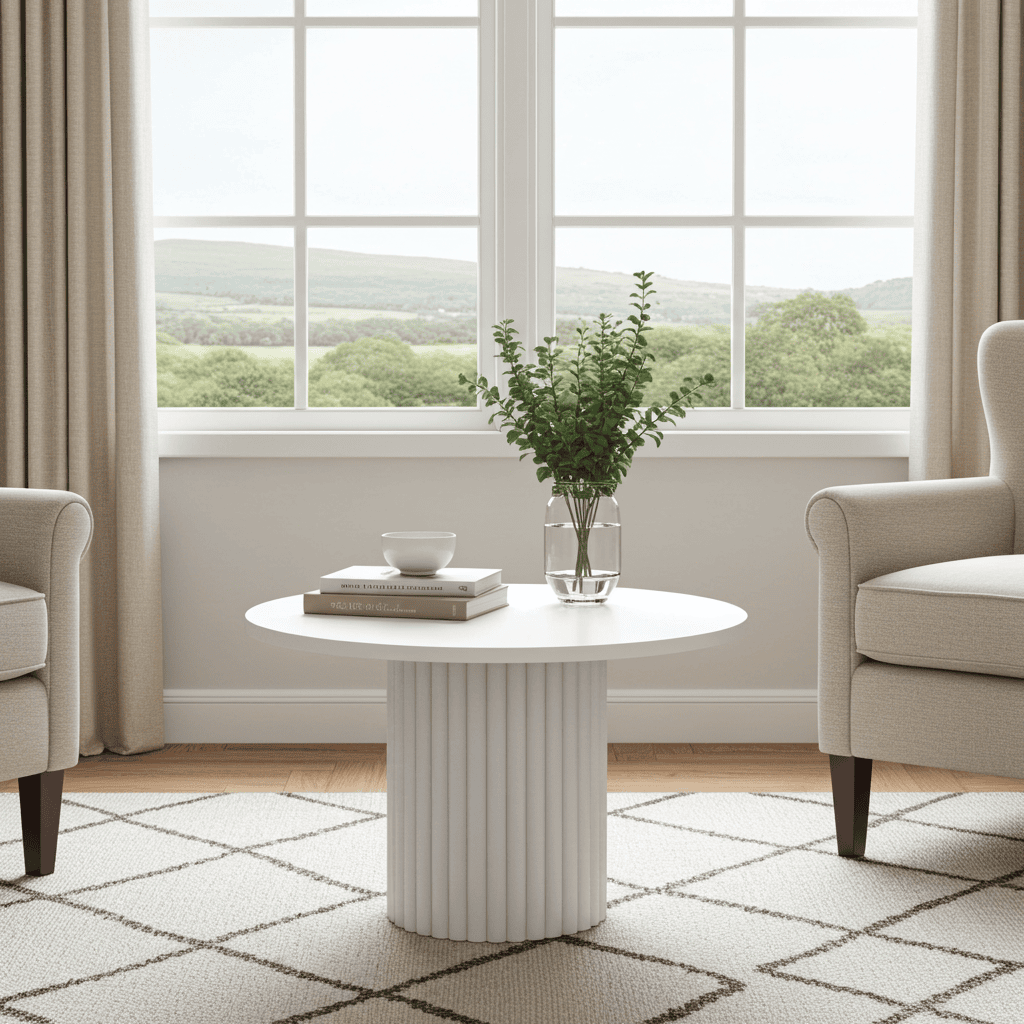 The Luna Modern White Coffee Table with Fluted Base