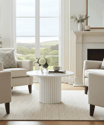 The Luna Modern White Coffee Table with Fluted Base