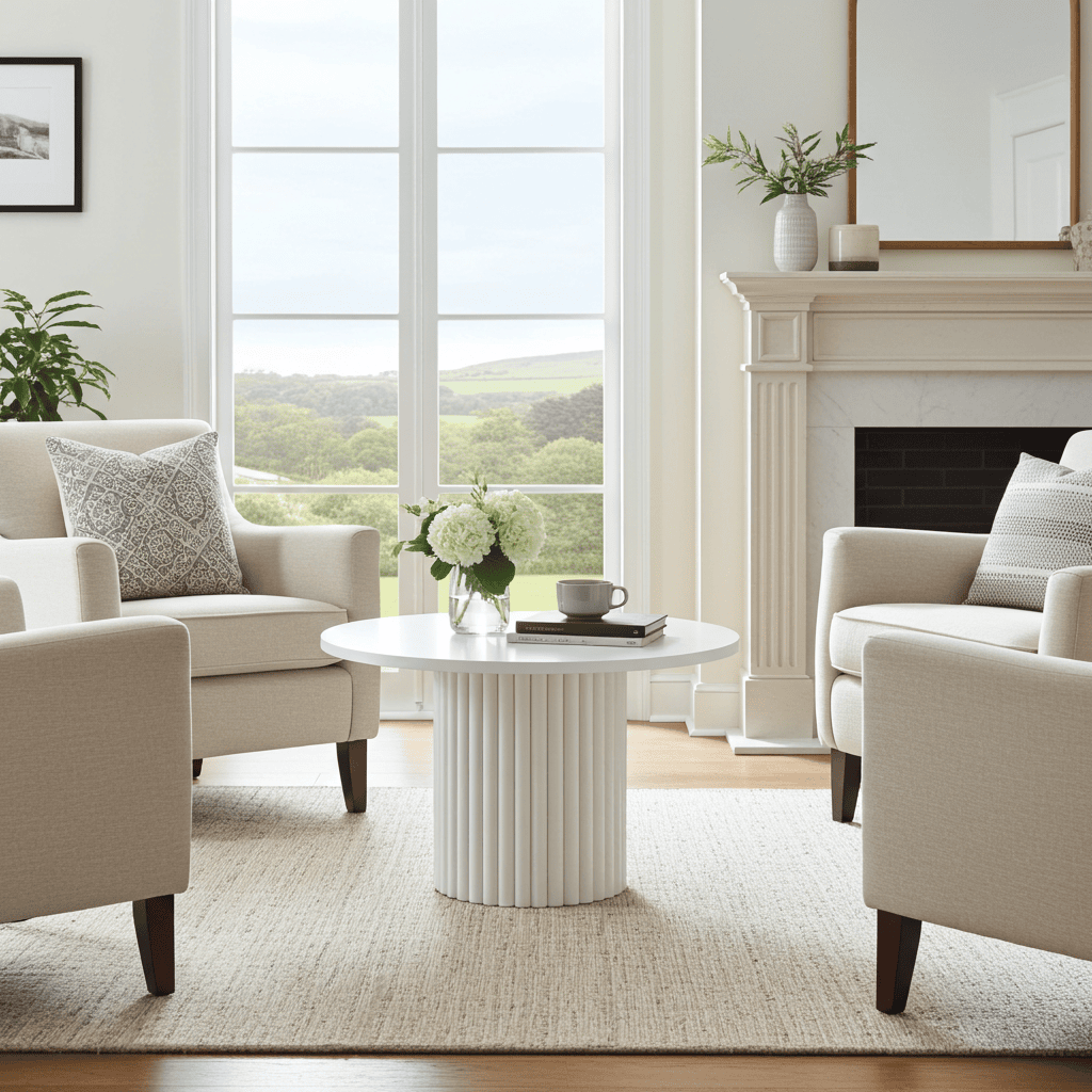 The Luna Modern White Coffee Table with Fluted Base