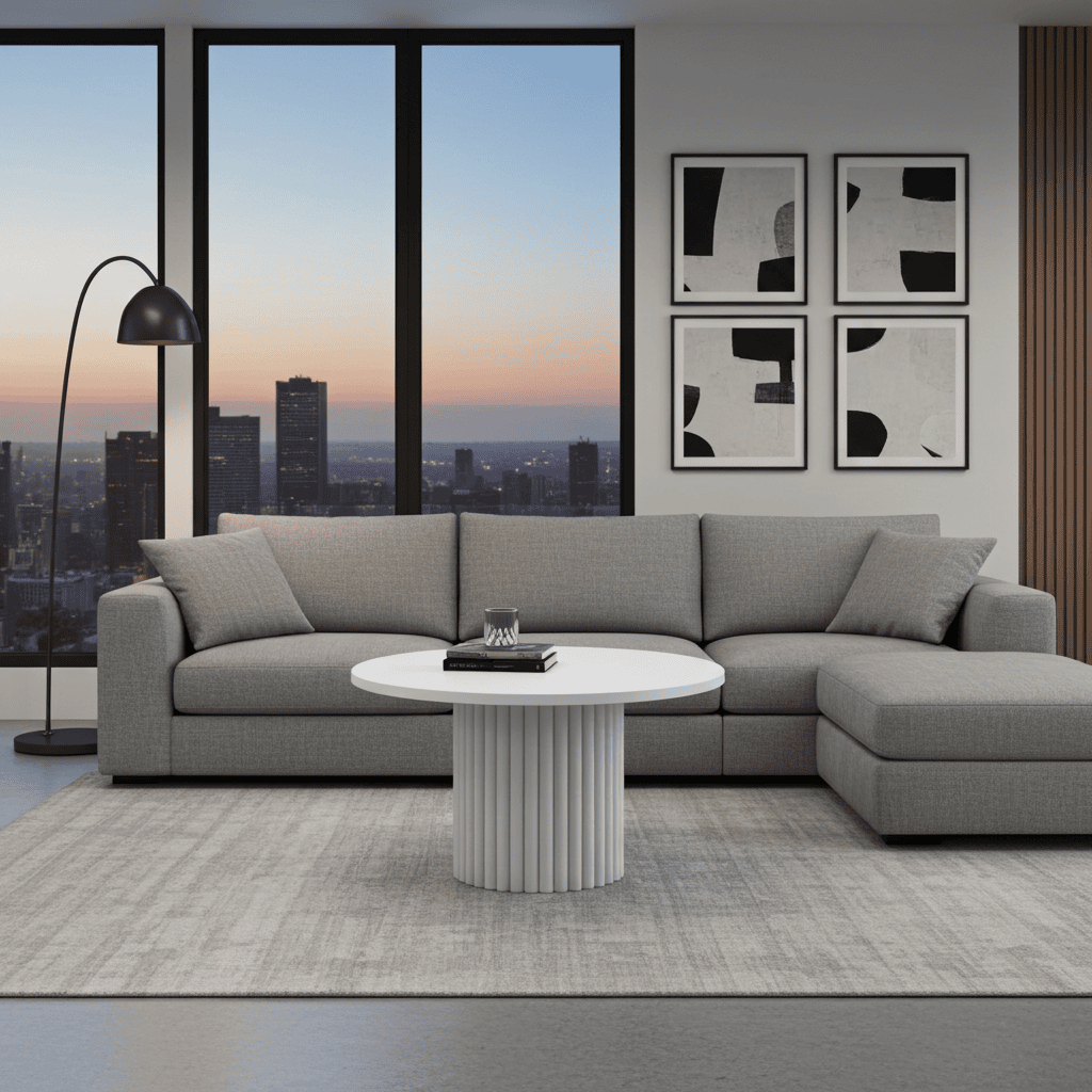 The Luna Modern White Coffee Table with Fluted Base