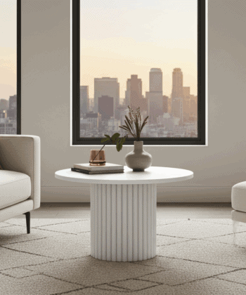 The Luna Modern White Coffee Table with Fluted Base