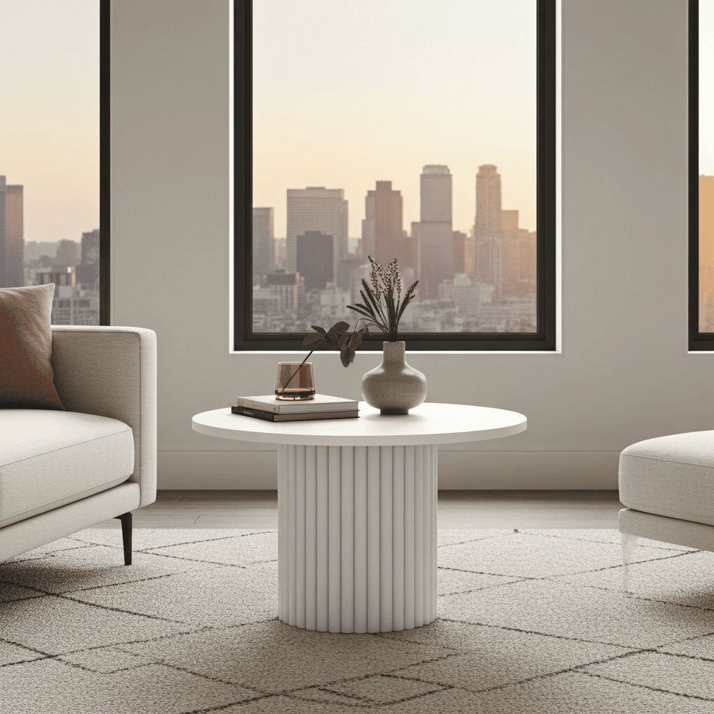 The Luna Modern White Coffee Table with Fluted Base