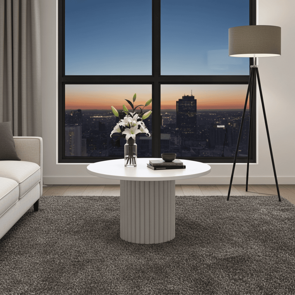 The Luna Modern White Coffee Table with Fluted Base