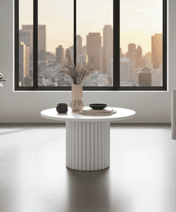 The Luna Modern White Coffee Table with Fluted Base
