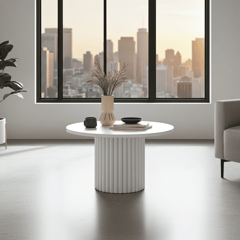 The Luna Modern White Coffee Table with Fluted Base
