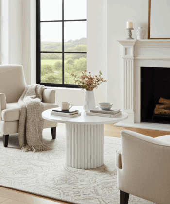 The Luna Modern White Coffee Table with Fluted Base