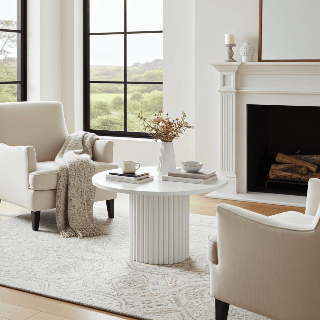 The Luna Modern White Coffee Table with Fluted Base