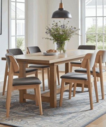 The Rowan Mid-Century Modern Dining Chair in Natural Wood and Grey