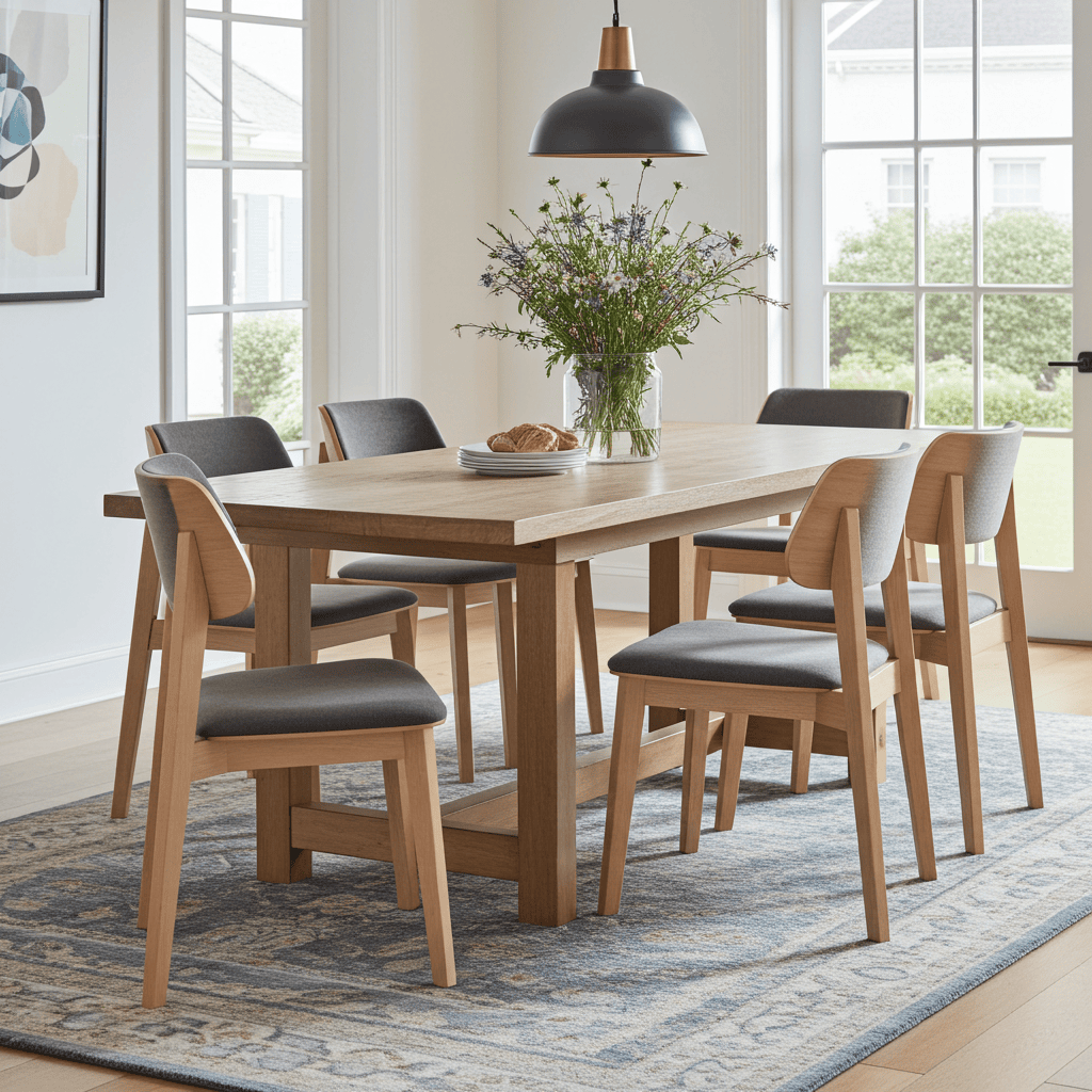 The Rowan Mid-Century Modern Dining Chair in Natural Wood and Grey