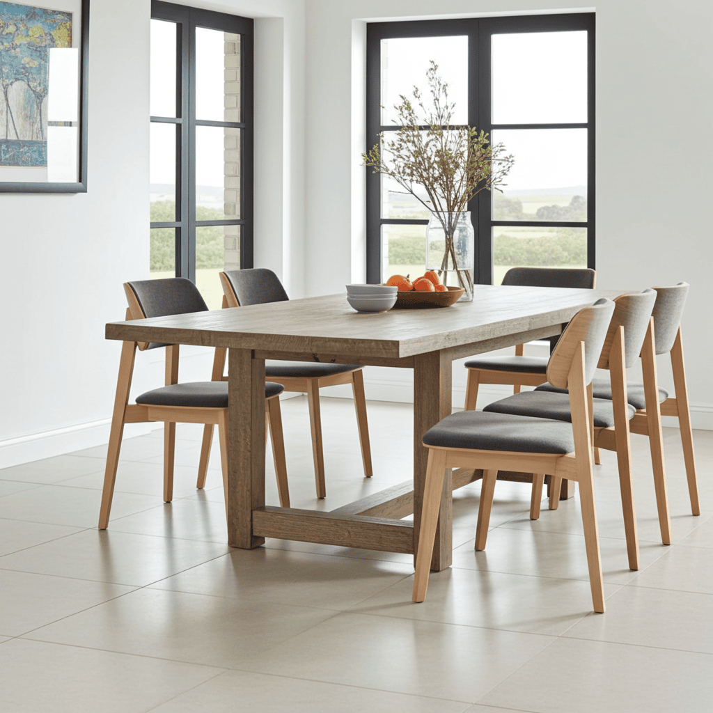 The Rowan Mid-Century Modern Dining Chair in Natural Wood and Grey