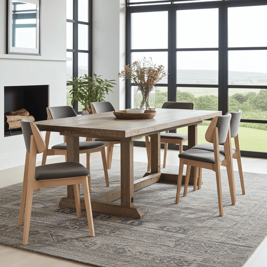 The Rowan Mid-Century Modern Dining Chair in Natural Wood and Grey